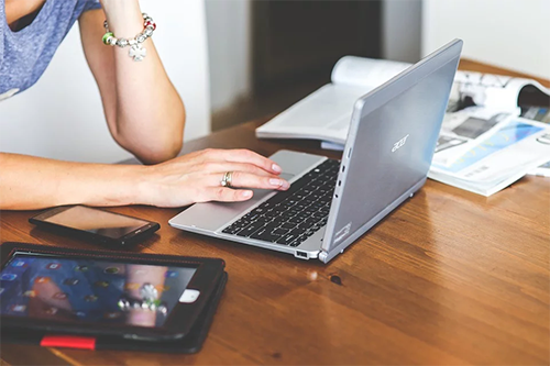 Laptop in use.